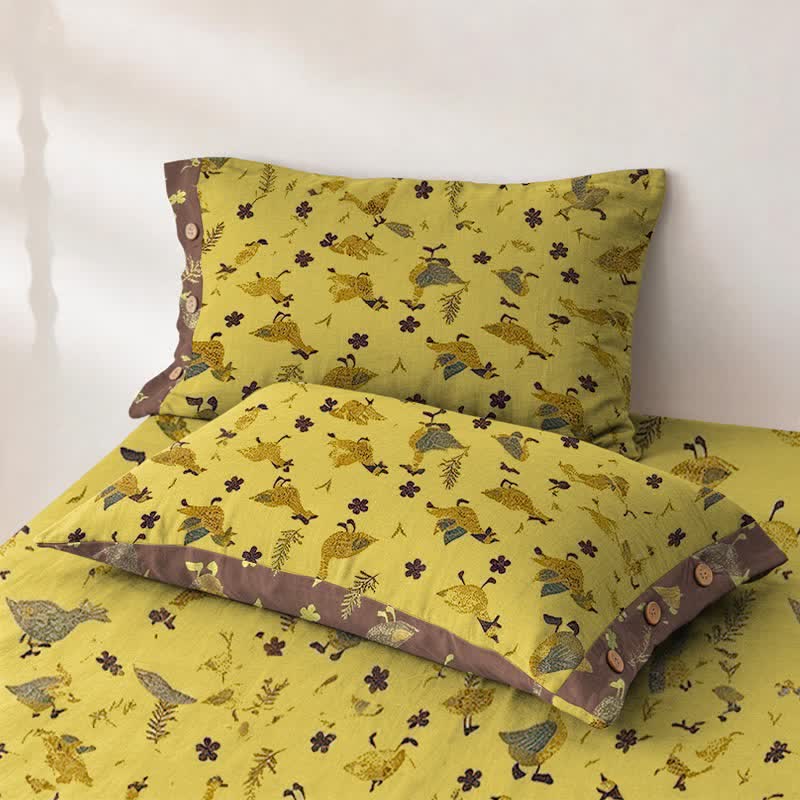 Duck & Floral Cotton Double Gauze Bedspread - 2PCS Pillowcases - 19" × 29" - image 4