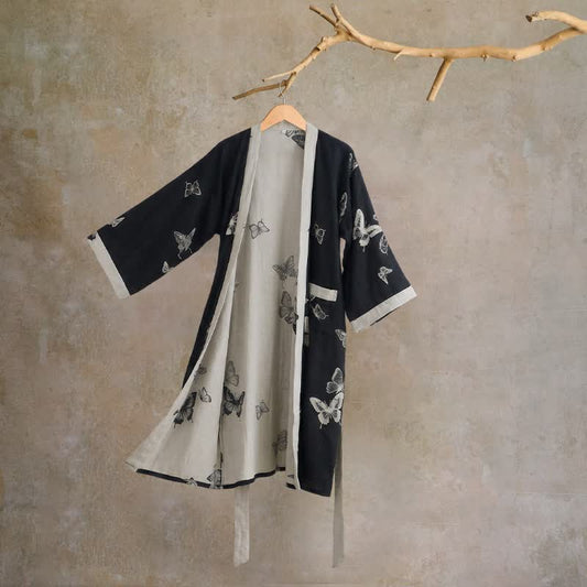 Butterfly Pure Cotton Kimono Robe - Black - 2XL - image 0