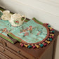Vintage Green Floral Tassel Table Runner - image 2