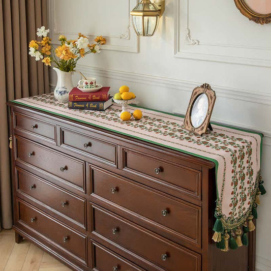 Elegant Floral Table Runner with Tassel Trim - Beige - 16" x 102" - image 0