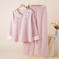 Floral Embroidered Cotton Linen Women's Pajamas - Pink - XL - image 15