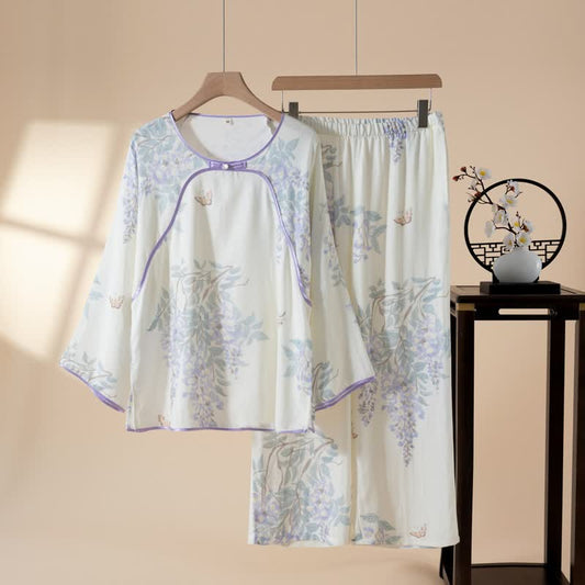Floral Butterfly Bamboo Fiber Women's Pajamas - Purple - XXL - image 0