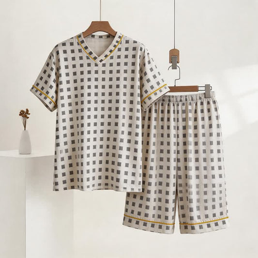 Unisex Mini Check V-Neck Pajama Set - Gray - XXL - image 0