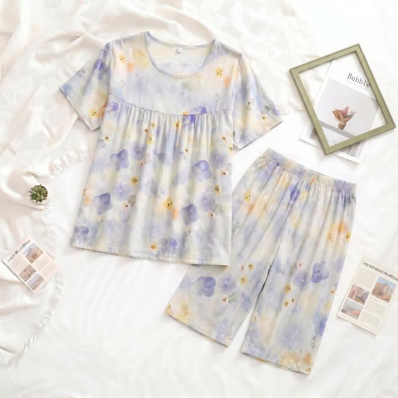 Misty Blue Floral Loungewear Set - image 1
