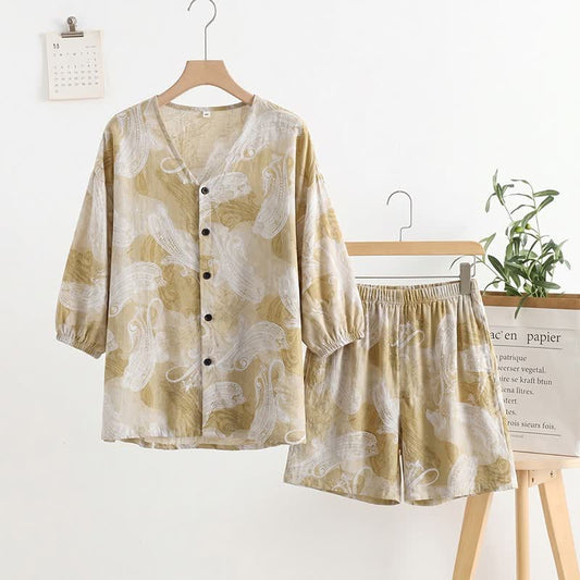 Paisley Print V-Neck Pajama Set - Beige - One Size - image 0