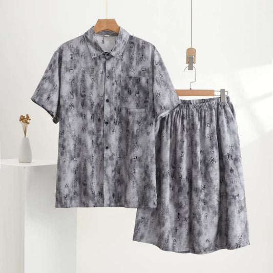 Gray Vintage Symbol Print Loungewear Set - Gray - 5XL - image 0