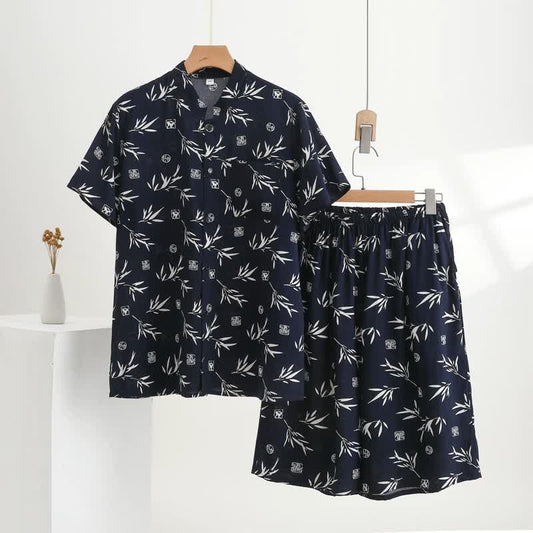 Unisex Bamboo Leaf Print Loungewear Set - Navy - 5XL - image 0