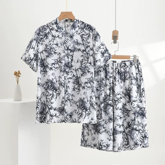 Unisex Style Bamboo Print Pajama Set - White - 5XL - image 0