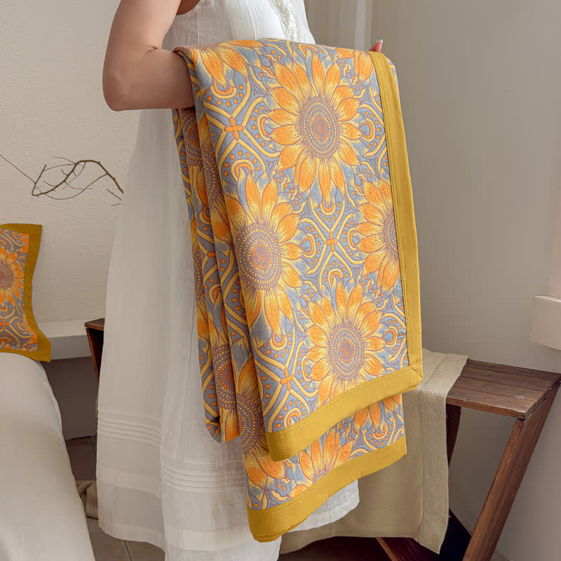 Boho Sunflower 3-Layer Muslin Cotton Quilt - image 12