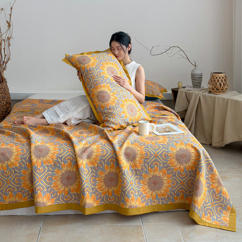 Ownkoti Boho Sunflower 3-Layer Muslin Cotton Quilt - image 6