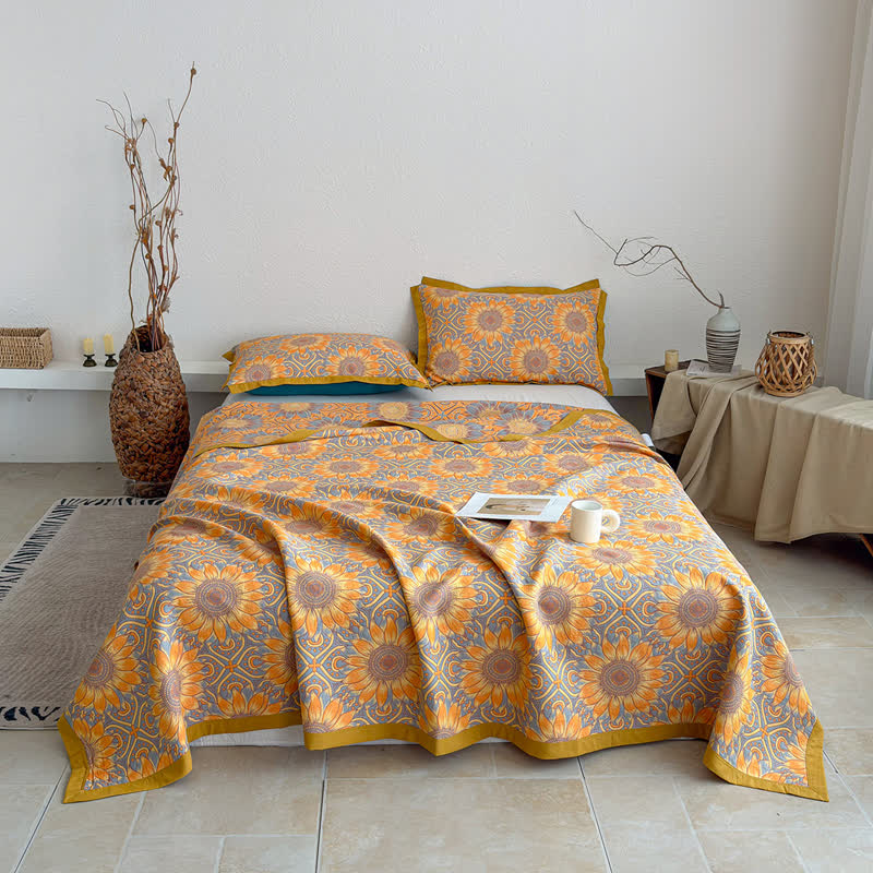 Ownkoti Boho Sunflower 3-Layer Muslin Cotton Quilt - 2PCS Pillowcases - 19" x 29" - image 1