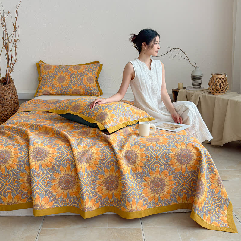 Ownkoti Boho Sunflower 3-Layer Muslin Cotton Quilt - image 4