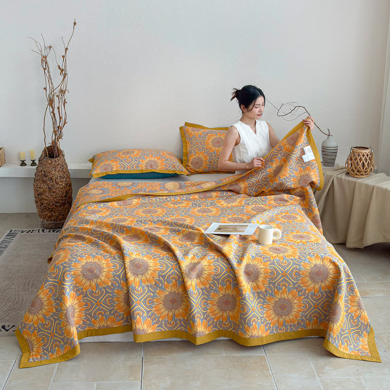 Ownkoti Boho Sunflower 3-Layer Muslin Cotton Quilt - image 3