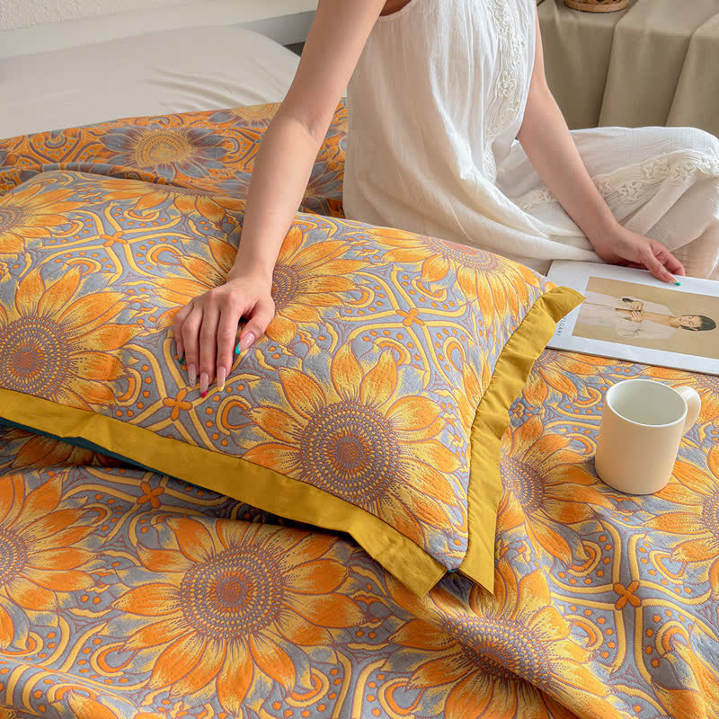 Boho Sunflower 3-Layer Muslin Cotton Quilt - image 11