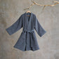 Unisex Solid Cotton Kimono Bathrobe - Navy Blue - XL - image 16