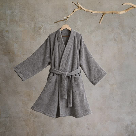 Unisex Solid Cotton Kimono Bathrobe - Gray - XL - image 0