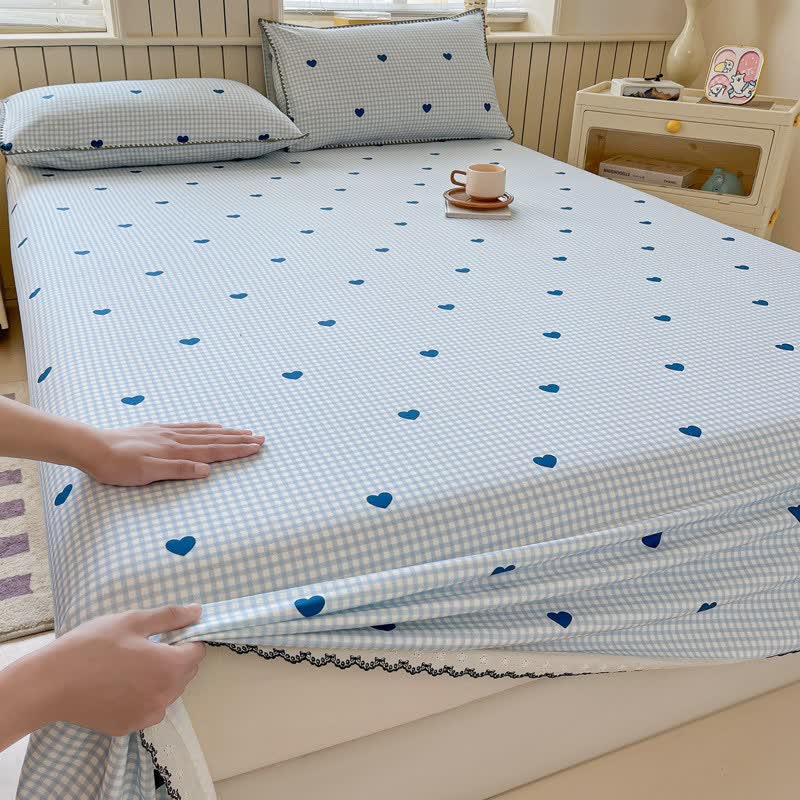 Heart Gingham Cotton Bedspread with Lace Trim - image 4