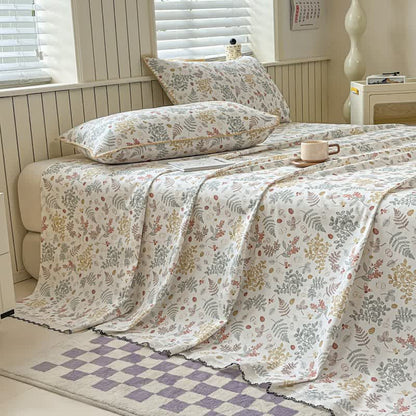 Botanical Leaf Cotton Bedspread with Scalloped Trim - 2PCS Pillowcases - 19" x 29" - image 0