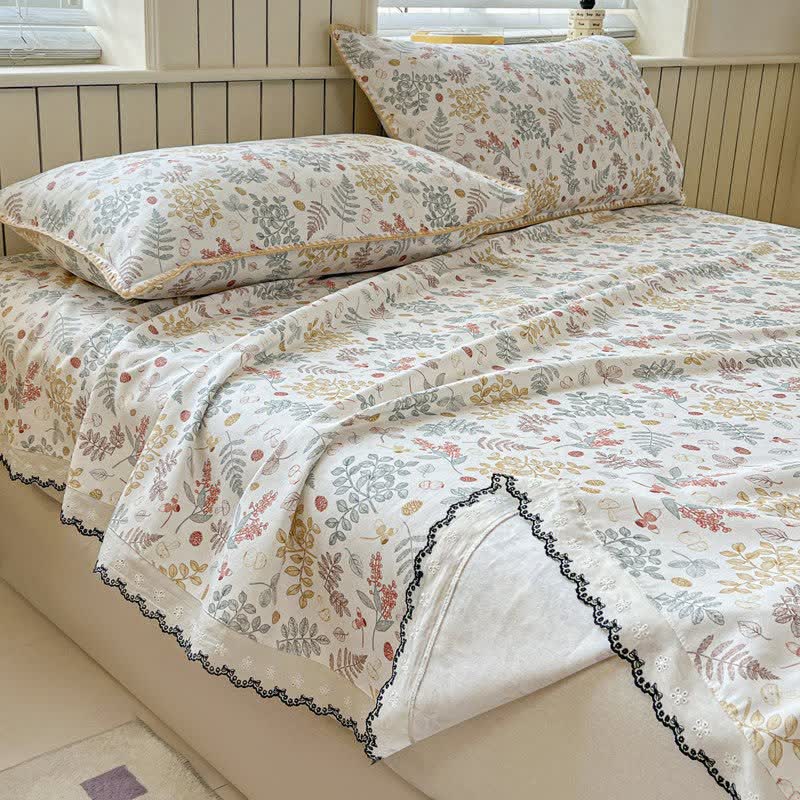 Botanical Leaf Cotton Bedspread with Scalloped Trim - image 2