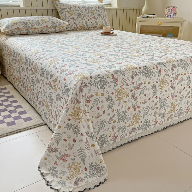 Botanical Leaf Cotton Bedspread with Scalloped Trim - image 1