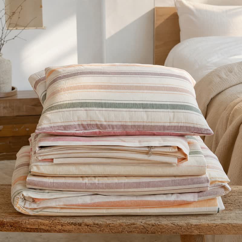 Nordic Soft Multicolor Stripe Cotton Bedding Set - image 3