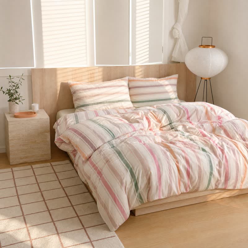 Nordic Soft Multicolor Stripe Cotton Bedding Set - Brown - King - Bedding Set - image 0