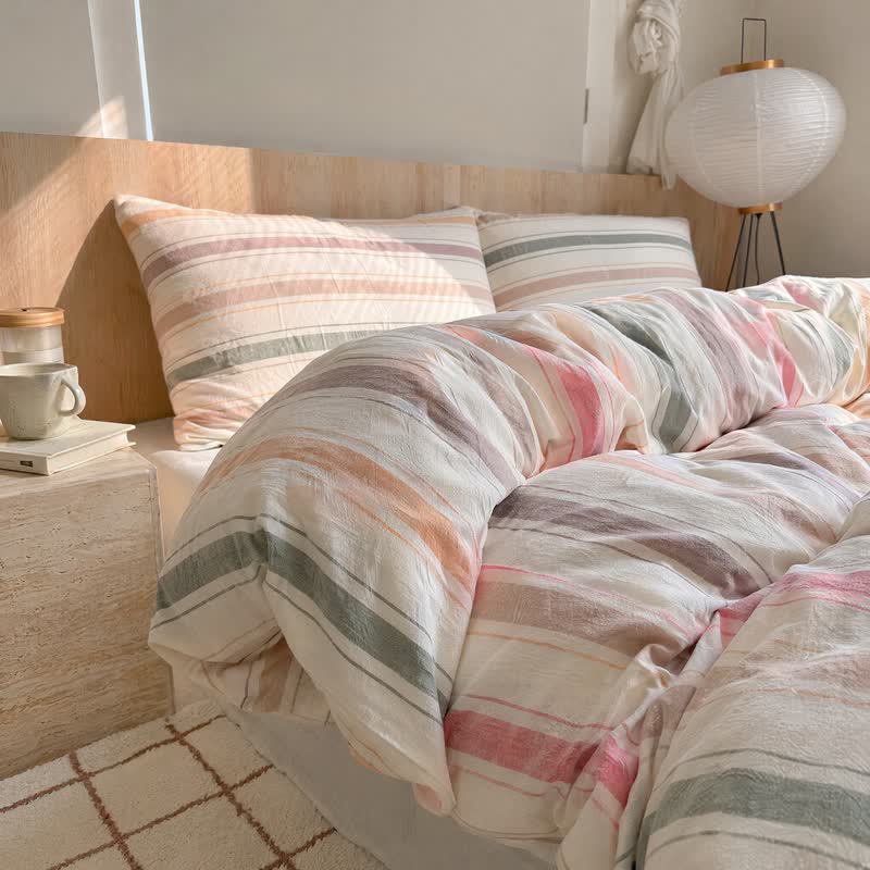 Nordic Soft Multicolor Stripe Cotton Bedding Set - image 1