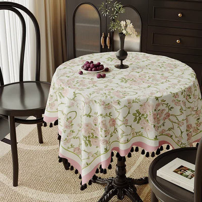 Pink Floral Vine Print Tassel Tablecloth - 55" x 87" - image 0