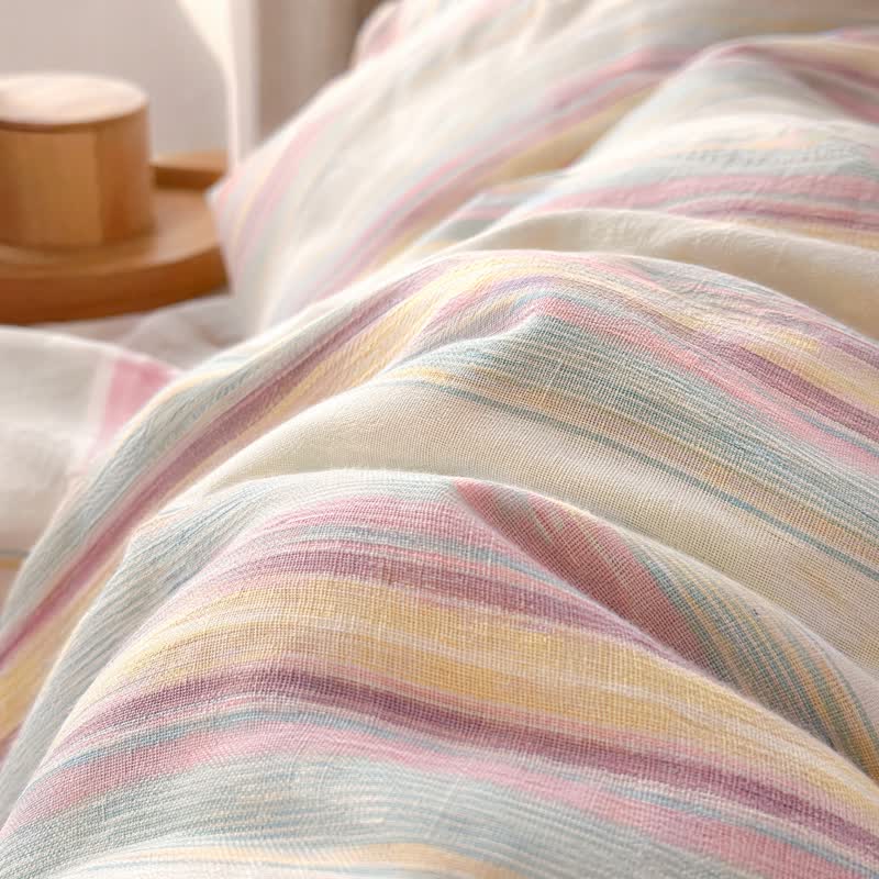 Soft Pastel Multicolor Stripe Cotton Bedding Set - image 4