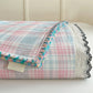 Pastel Plaid Cotton Bedspread with Lace Trim - image 4