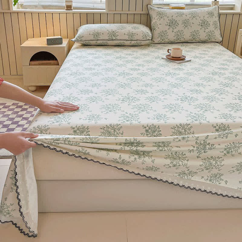 Floral Leaf Cotton Bedspread with Lace Trim - image 3