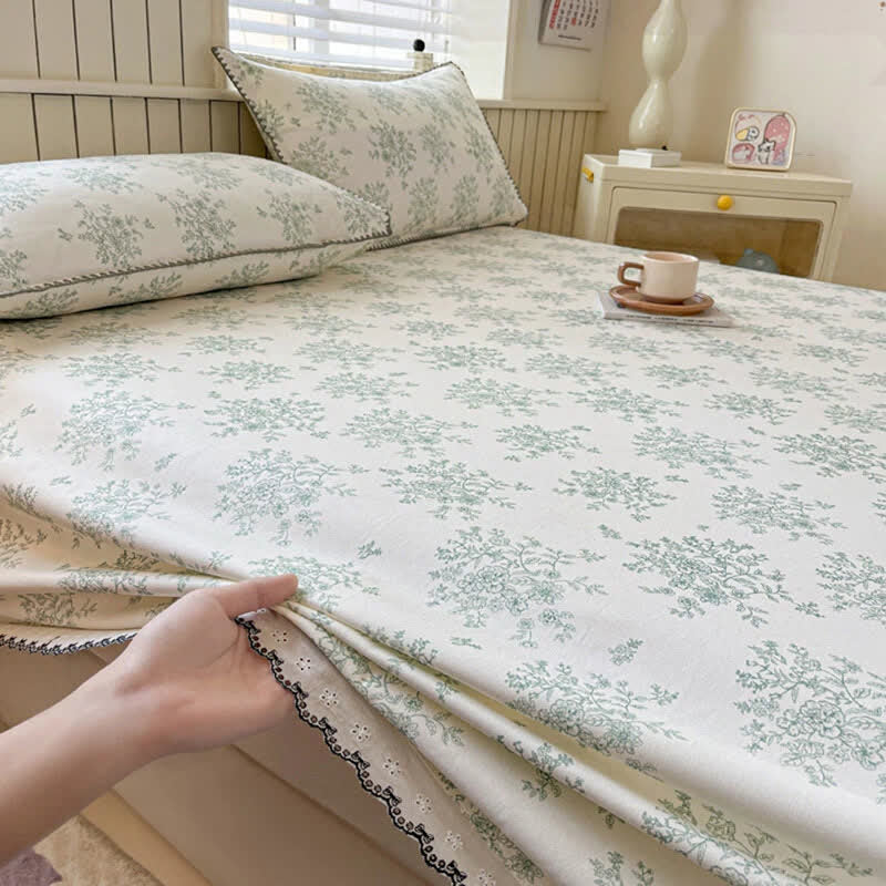 Floral Leaf Cotton Bedspread with Lace Trim - image 4