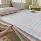 Pastel Plaid Cotton Bedspread with Lace Trim - image 3