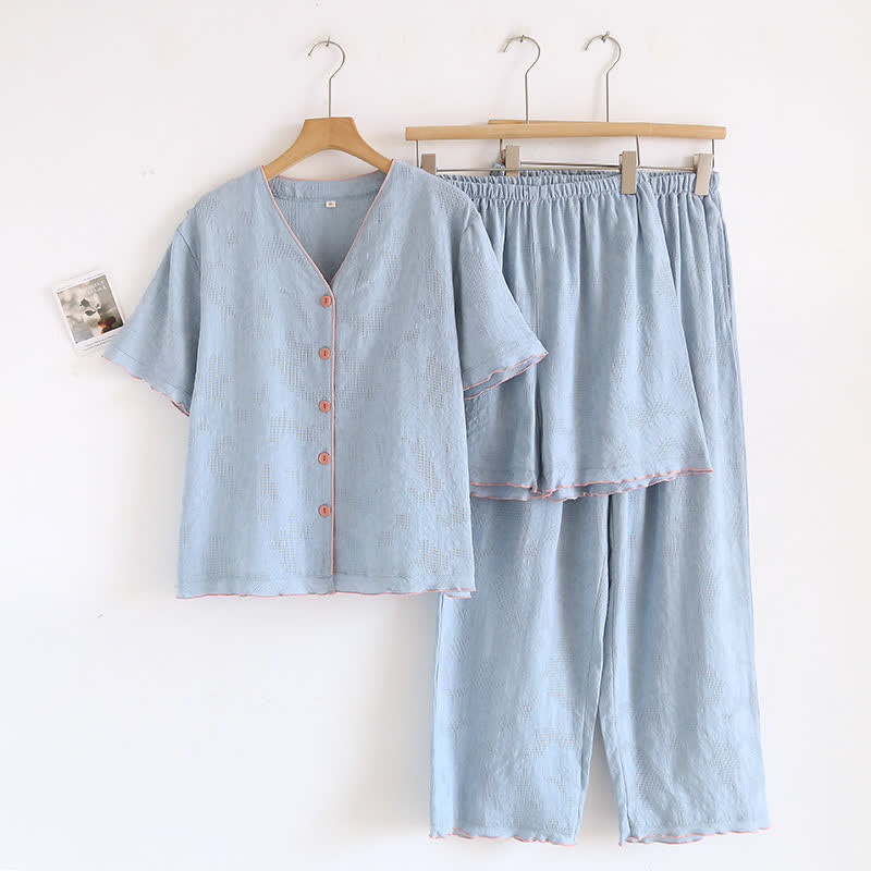 Sky Blue Cotton Pajama Set(PCS) - Blue - XL - image 0