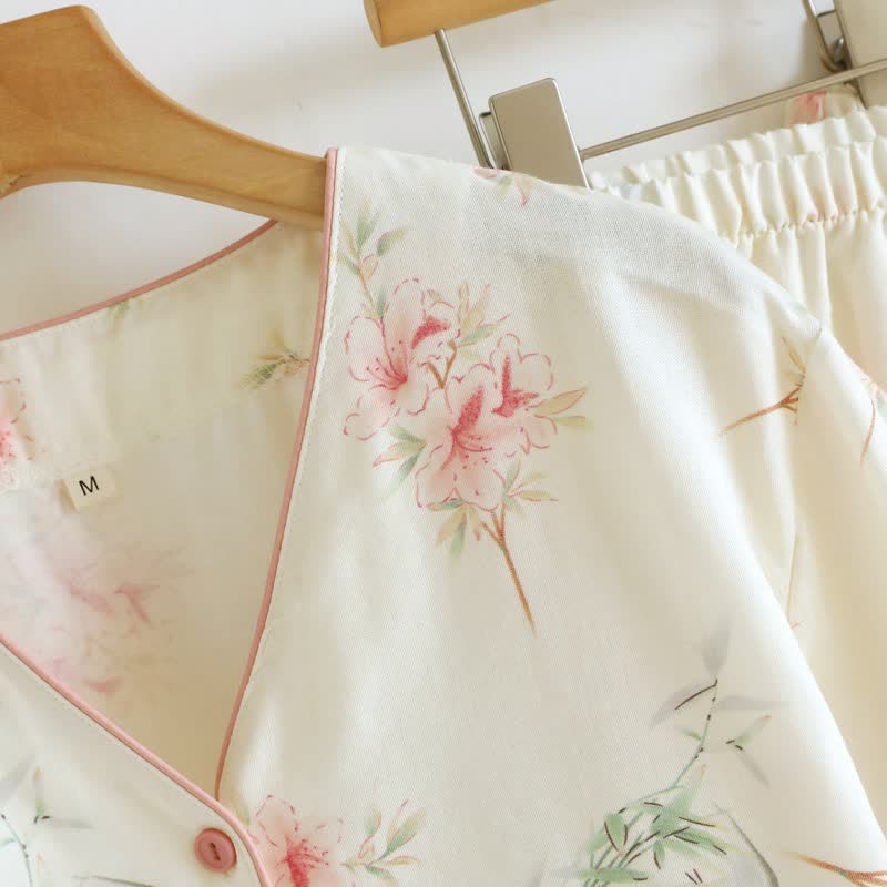 Floral Cotton Short Sleeve Pajama Set(3PCS) - image 5