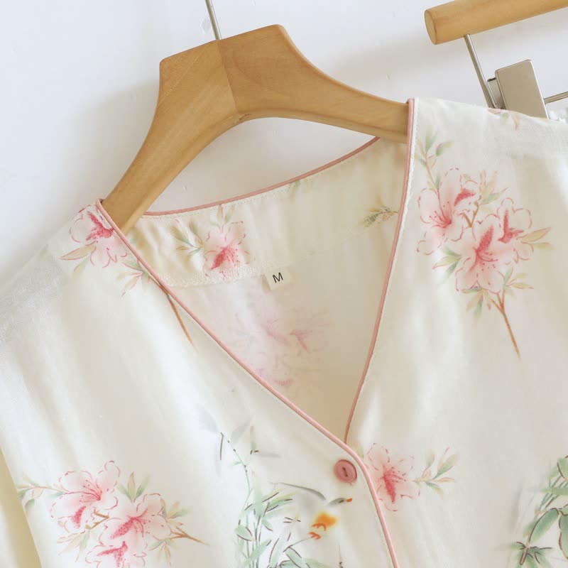 Floral Cotton Short Sleeve Pajama Set(3PCS) - image 3