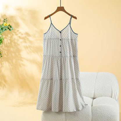 Vintage Printed Cotton Cami Women's Nightgown - Beige - XL - image 0