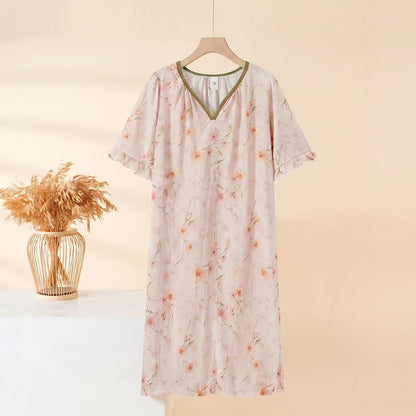Floral Ruffle Sleeve Lounge Nightdress - Pink - 3XL - image 1