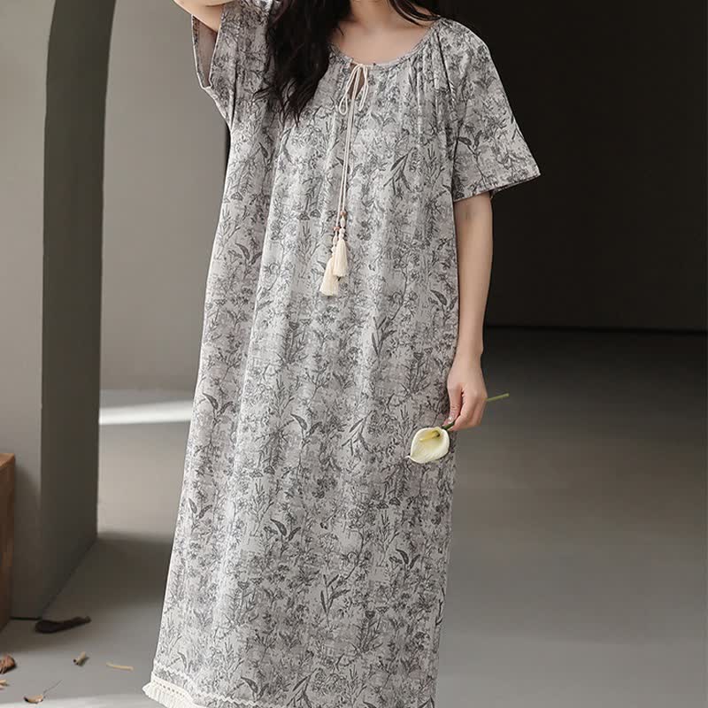 Boho Gray Cotton Tassel Nightgown - image 2