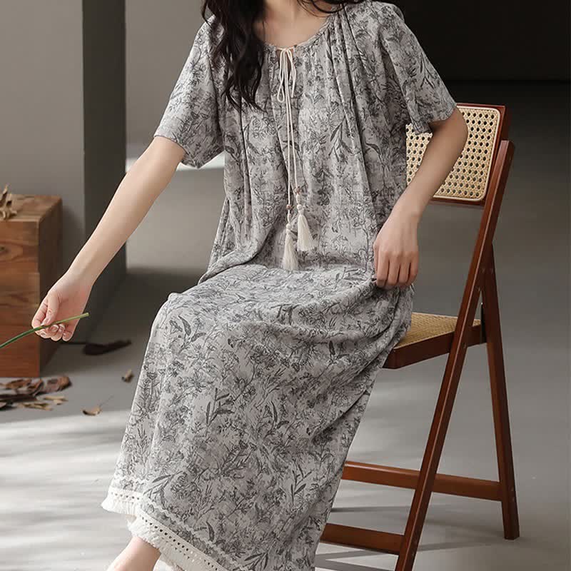 Boho Gray Cotton Tassel Nightgown - image 3