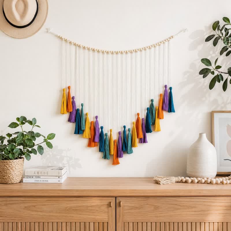 Handwoven Cotton Rainbow Tassel Garland Decor - Rainbow - 39'' × 31'' - image 0