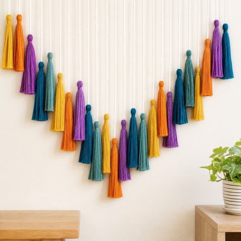 Handwoven Cotton Rainbow Tassel Garland Decor - image 3