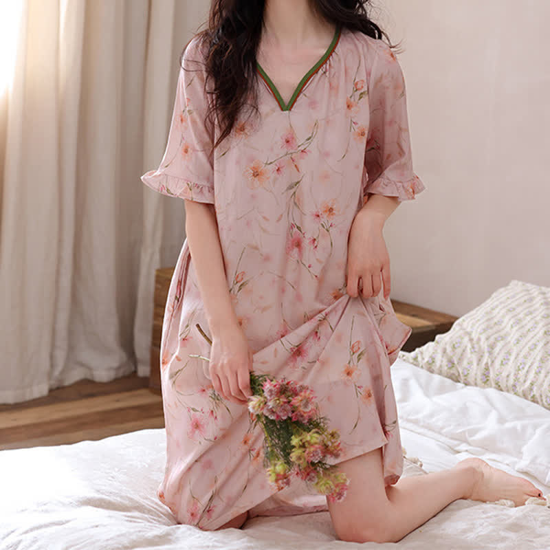 Floral Ruffle Sleeve Lounge Nightdress - image 2