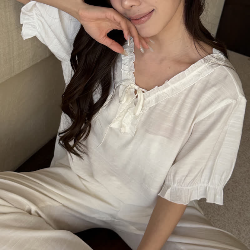 Solid Color Padded Ruffle Pajama Set - image 8