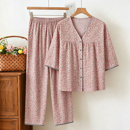 Rutsic Floral Cotton Women's Pajama Set - Pink - 3XL - image 0