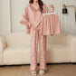 Pink Ruffle Trim Jacquard Pajama Set(3PCS) - image 2