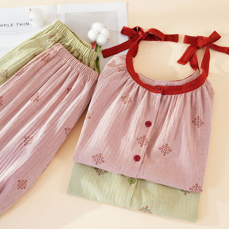 Cotton Gauze Bow Strap Pajama Set - image 1
