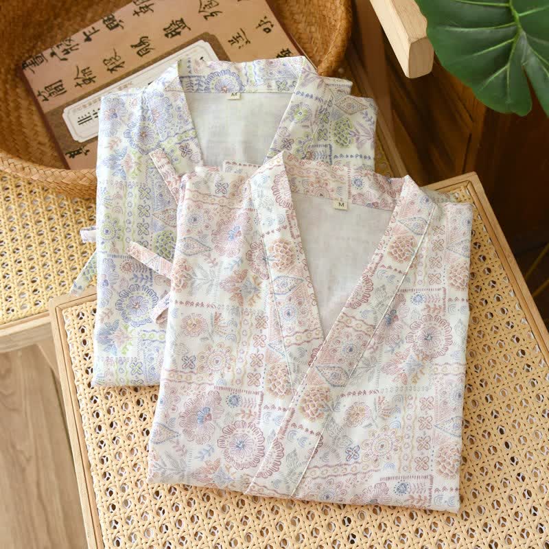 Ethnic Vintage Floral Cotton Kimono Robe - image 2