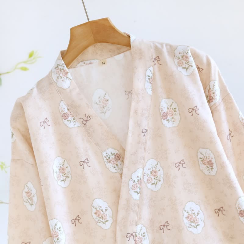 Framed Rose & Bow Cotton Kimono Robe - image 6