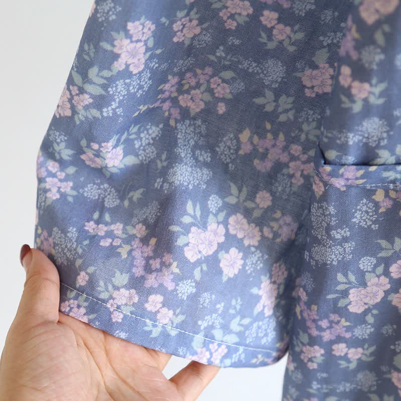 Rustic Blue Floral Cotton Kimono Robe - image 7